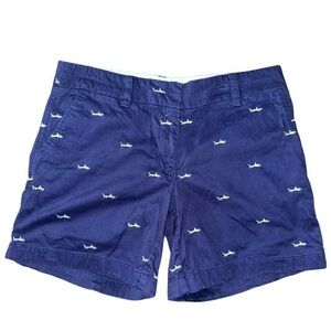 British Khaki Women’s Size 4 Navy Blue White Embroidered Sharks Nautical Shorts